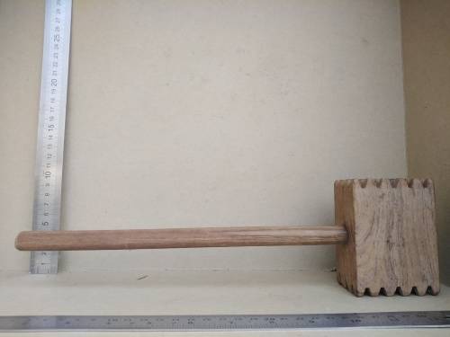 Vintage! Treenware - 34cm Square Wooden - Meat Mallet / Tenderiser