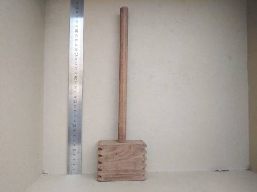 Vintage! Treenware - 34cm Square Wooden - Meat Mallet / Tenderiser