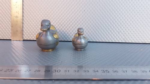 Vintage!  Pewter Metal With Brass Trinket Boxes - Mom & Duckling.