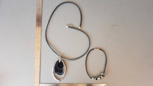 Black Agate Large Pair of Bold and Beautiful Black Cord Necklaces