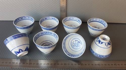 Vintage! Chinese - Dragon Pattern - JingDeZhen - Translucent Rice Eye - Set of 8 Rice Bowls