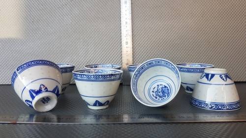 Vintage! Chinese - Dragon Pattern - JingDeZhen - Translucent Rice Eye - Set of 8 Rice Bowls