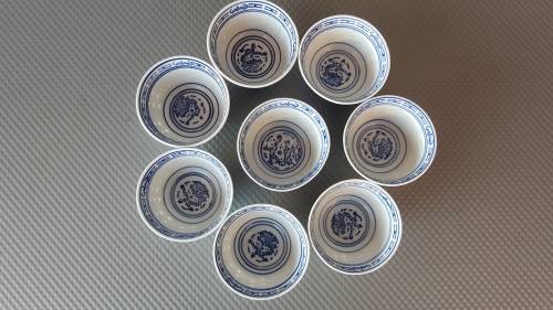 Vintage! Chinese - Dragon Pattern - JingDeZhen - Translucent Rice Eye - Set of 8 Rice Bowls