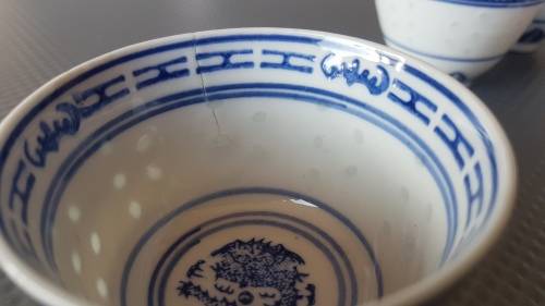 Vintage! Chinese - Dragon Pattern - JingDeZhen - Translucent Rice Eye - Set of 8 Rice Bowls