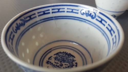 Vintage! Chinese - Dragon Pattern - JingDeZhen - Translucent Rice Eye - Set of 8 Rice Bowls