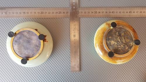 Vintage! Italian - White Alabaster Marble Ashtray Set