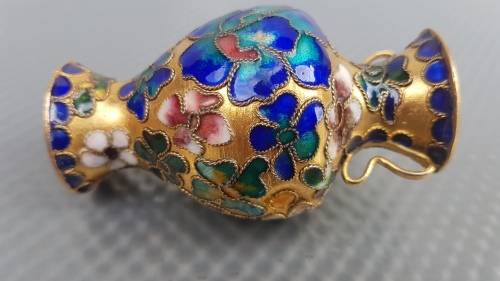 Vintage! Chinese Cloisonné Enamel - Miniature Vase w/handles