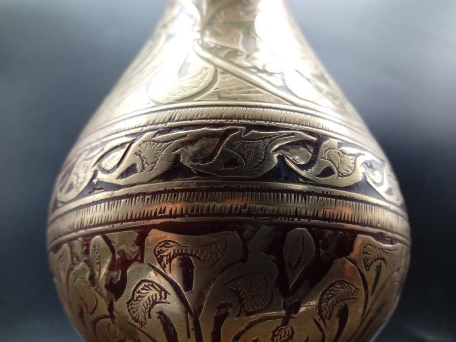 Vintage! Hand Etched Brass Bud Vase.