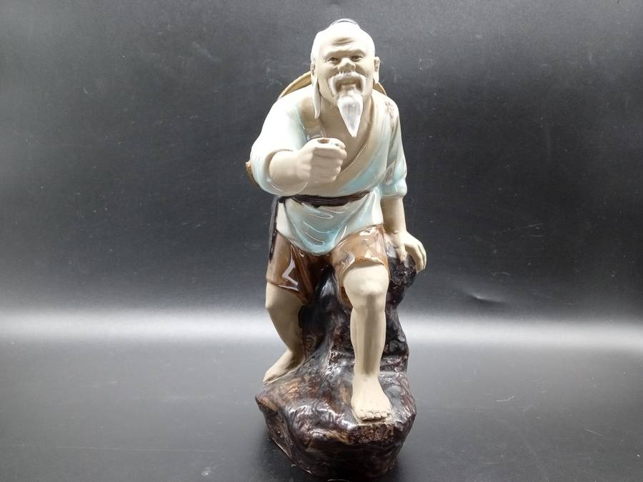 Vintage! Large Shiwan Chinese Mudman Figurine Fisherman.
