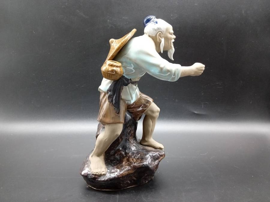 Vintage! Large Shiwan Chinese Mudman Figurine Fisherman.