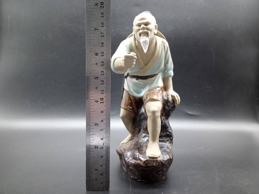 Vintage! Large Shiwan Chinese Mudman Figurine Fisherman.