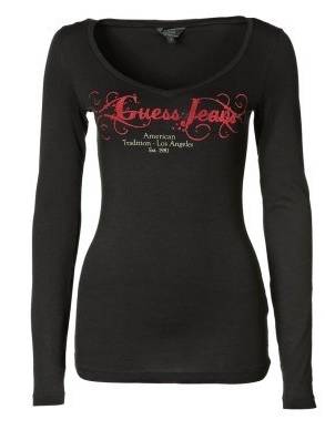 Guess Ladies Long Sleeve Tees (Black)