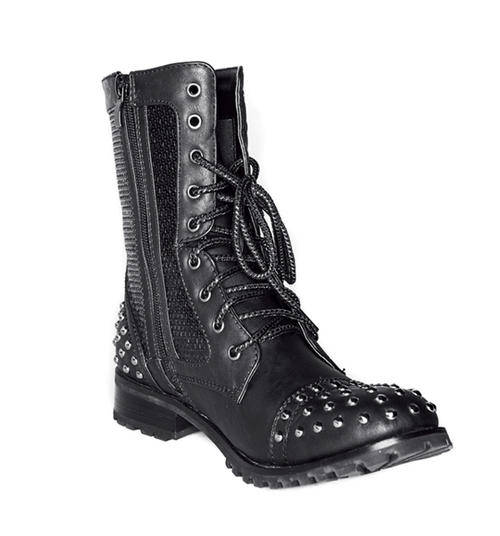 Gia Mia Lace-up Sequin & Studded Combat Boots