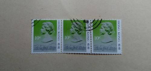 10 cents Hong Kong Stamp Queen Elizabeth Strip of Three