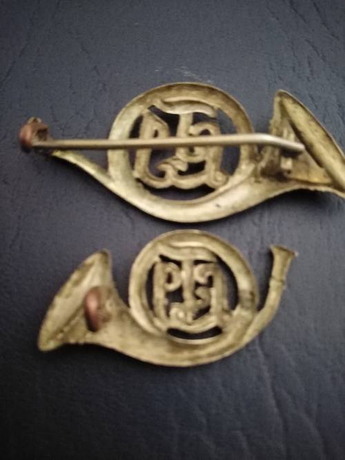 TLI-Transvaal Light Infantry Slouch Hat Badge Bi-Metal Worn 1903-1907 +TLI Collar badge (one lug)