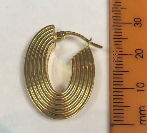 9K / 9  carat solid Gold  ,Imported  Pair of stylish Creole  earrings, 28 mm  long