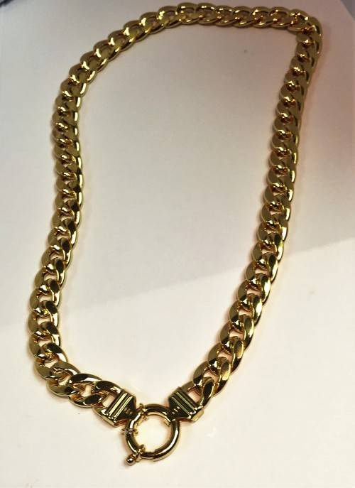 9  carat  ----- Imported Gold  Necklace Flat curb----cm 45 long - 10 mm wide,with signoretti clasp