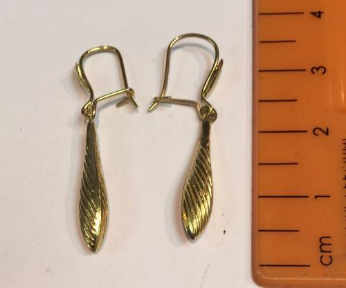 9k solid 9 carat  Gold  ,  Shepherd hook, Teardrops Dangling earring