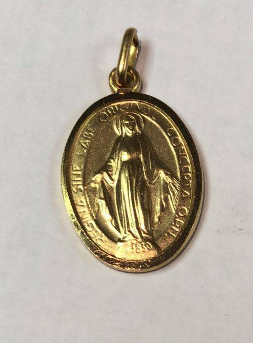 9k / solid 9carat Gold -XL Oval  pendant -Mother Mary Miracolous-- 30 mm high x  15.5 mm wide