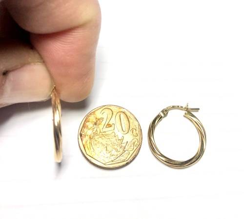 9k / solid 9 carat Gold , Stunning imported , Pair of twisted hoop earrings-