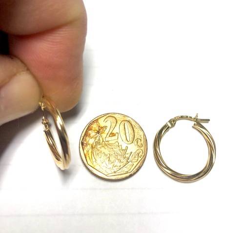 9k / solid 9 carat Gold , Stunning imported , Pair of twisted hoop earrings-