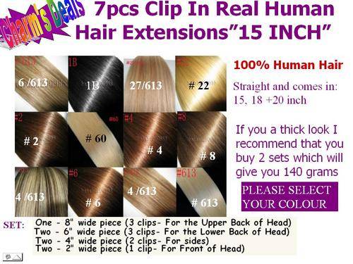 HUMAN HAIR EXTENSION 15 INCH  CLIP IN