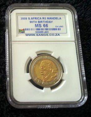 MANDELA 2008 BIRTHDAY R5 COIN - MS66 GRADED