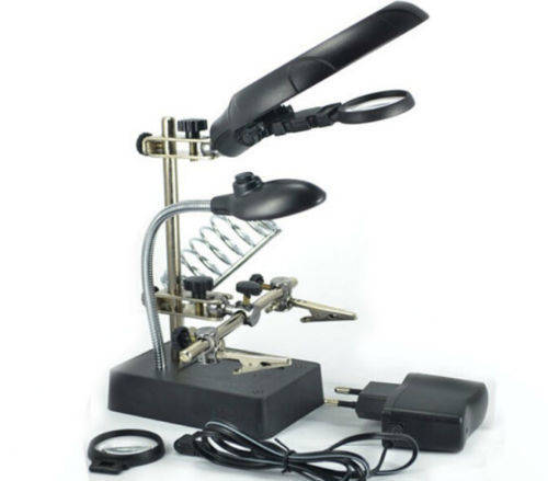 Helping Hand LED Illumination Auxiliary Clip Magnifier with Soldering Stand
