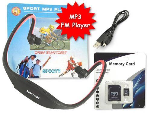 New Red USB Wireless Headset Sports WMA MP3 Player FM Radio + 4GB TF/Micro SD Card