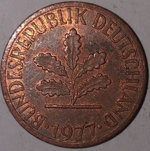1977 J - 1 PFENNIG - ONE PFENNIG - GERMANY - FEDERAL REPUBLIC - (Copper Plated Steel)