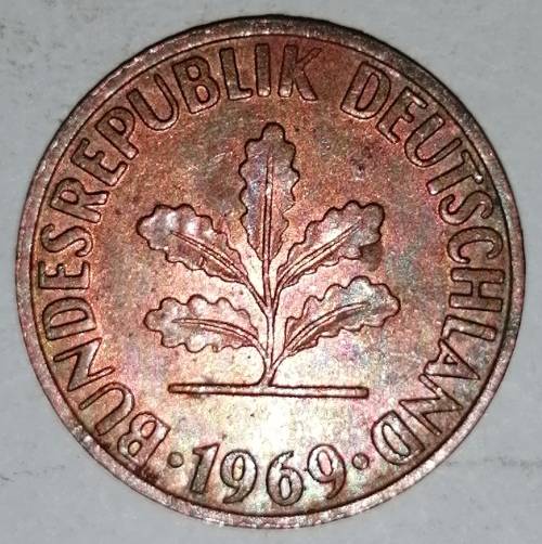 1969 F - 2 PFENNIG - TWO PFENNIG - GERMANY - FEDERAL REPUBLIC - (Copper Plated Steel)