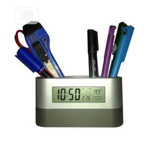 oval desk And Pen Stand With Digital Clock