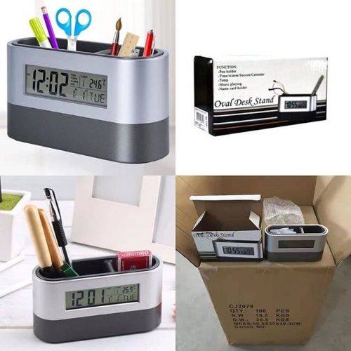 oval desk And Pen Stand With Digital Clock