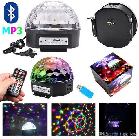 Light 9-Color LED Music Crystal Magic Ball Light MP3 USB Bluetooth Disco DJ Stage Light with Remote