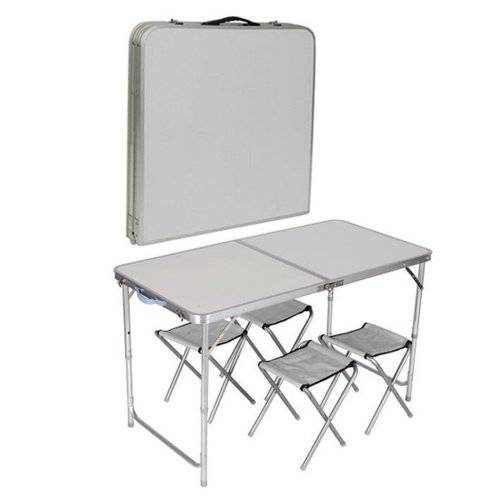 4-Person Folding Picnic Table with 4 Stools, 4 Feet Aluminum Table Chair Set Heights Adjustable,