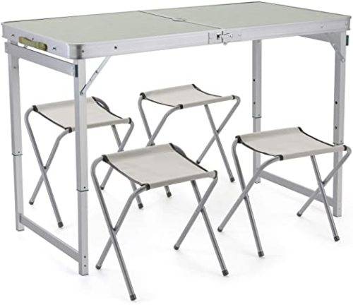 4-Person Folding Picnic Table with 4 Stools, 4 Feet Aluminum Table Chair Set Heights Adjustable,