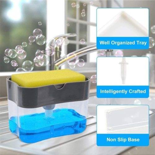 Soap Dispenser | Soap Pump and Sponge Caddy | 2-in-1 Dish Dispenser With Sponge | Dishwashing Soap
