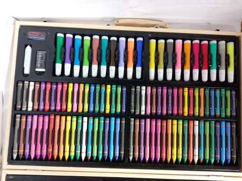Portable 220-Piece Art Set w/ Wooden Carry Case