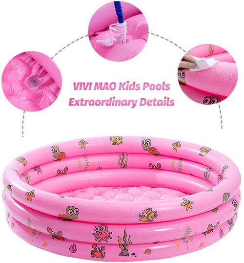 3 Ring Inflatable Paddling Pool Children Kids Swimming Pool Outdoor Garden pink
