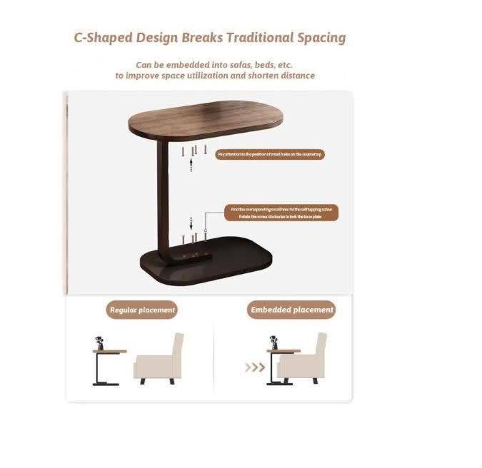 C-shaped Side Table Accent Table, Wood Desktop End Table - Chestnut