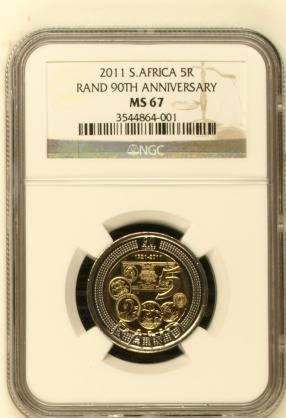 ***** 2011 SA Reserve Bank 90th Anniversary R 5 MS 67 NGC*****