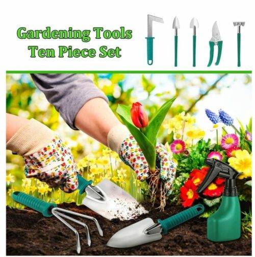 Garden Tool Set Green 10 Piece