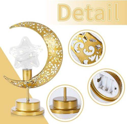 Ramadan Decoration Lights Moon Lamp, Ramadan Night Light Hanging Moon Star Table Lamp, Iron Ramadan