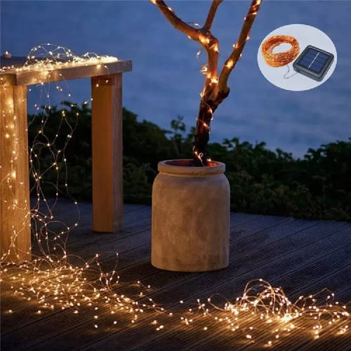 10M Outdoor Solar LED Light Waterproof Copper Wire Fairy Light Balcony Garden Decorative Trees Color
