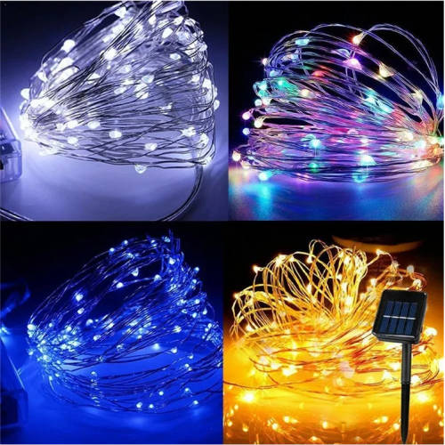 10M Outdoor Solar LED Light Waterproof Copper Wire Fairy Light Balcony Garden Decorative Trees Color