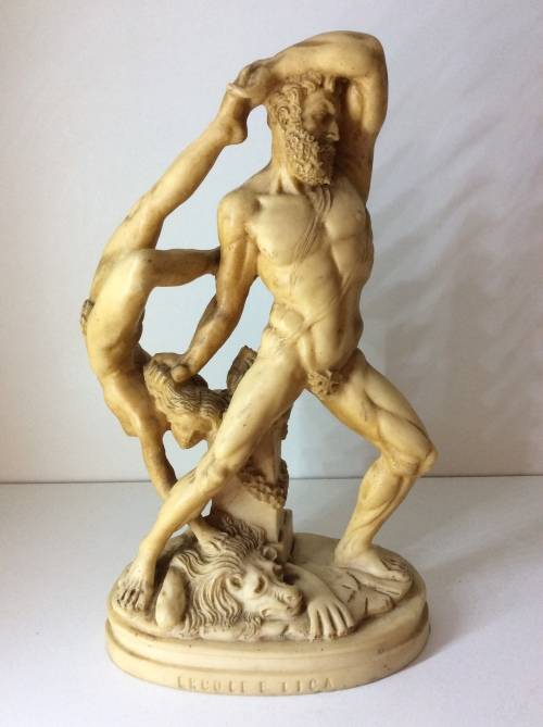 VINTAGE GREEK STATUE - ERCOLE E LICA - 23cm HIGH - HARD RESIN, ABOUT 1KG - GREAT DETAIL -