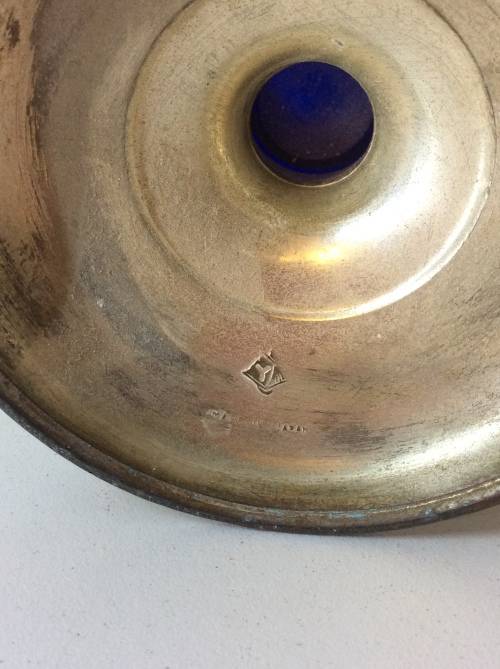 LARGE JAPANESE GOBLET - CLEAR MAKERS MARK - WHITE METAL WITH BAKERLITE/PLASTIC INNER - GREAT -