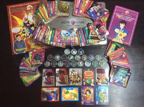 MASSIVE LOT - JACKIE CHAN ADVENTURES TRADING CARDS AND MEDALS - 300+ - 20 medals & tin - AWESOME -