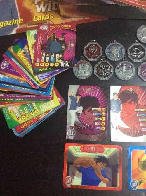 MASSIVE LOT - JACKIE CHAN ADVENTURES TRADING CARDS AND MEDALS - 300+ - 20 medals & tin - AWESOME -