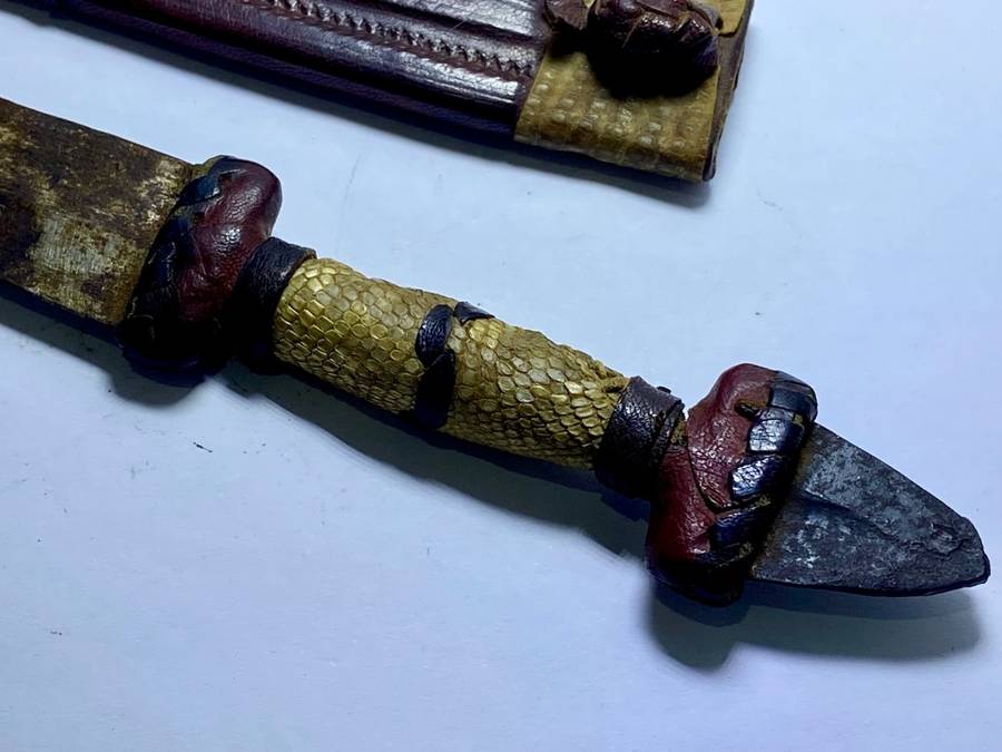 VERY OLD DAGGER IN SNAKE SKIN SHEATH - ORIGIN UNKNOWN -
